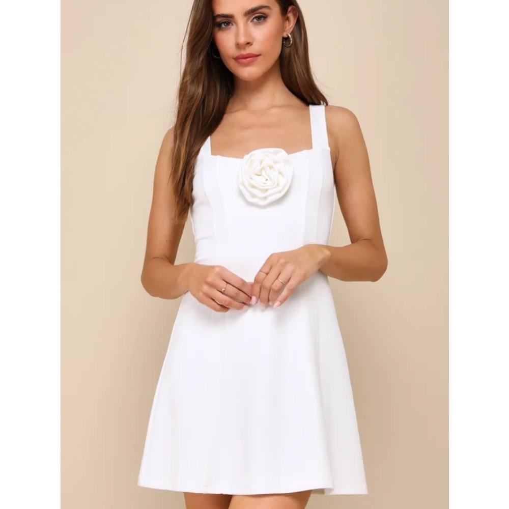 Lulus Irreplaceable Cutie White Rosette Sleeveless A-Line Mini Dress